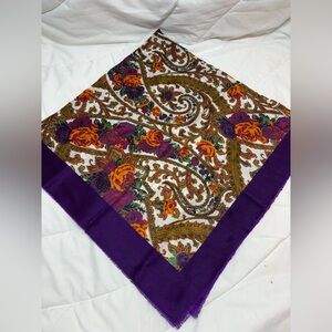 Floral Paisley Scarf with Purple Border Vintage